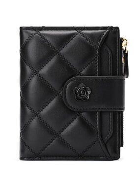 Womens Leather Bifold Wallet RFID Blocking Card Holder Coin Pocket Black